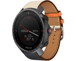 Lederen smartwatch bandje - geschikt voor Polar Grit X / Grit X Pro / Vantage M / M2 / M3 / V3 - donkerblauw/wit