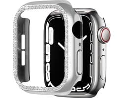Strap-it Diamond Case - Geschikt voor Apple Watch case 41 mm- Hoesje geschikt voor Apple Watch 7/8 case - Zilver - iWatch cover voor: Series 7/8 41 mm