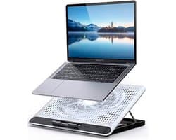 Laptop Cooler Q5 – Laptop Koelstandaard tot 17 inch – Verstelbaar – 6 Hoogtestanden – Extra USB-Poorten – Grote Stille Ventilator – Aluminium Laptop Cooling Pad