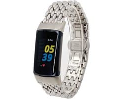 Stalen Smartwatch bandje - Geschikt voor Fitbit Charge 5 / Fitbit Charge 6 stalen draak band - zilver - Strap-it Horlogeband / Polsband / Armband