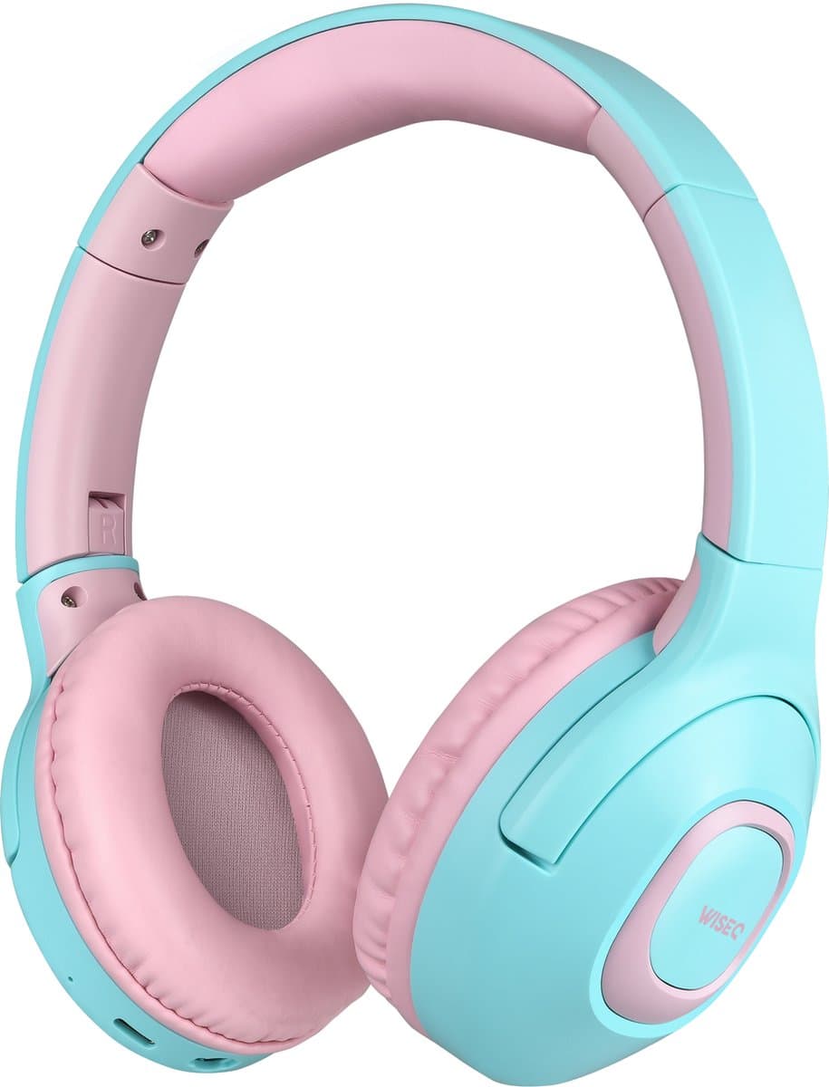 WiseQ Onbreekbare Draadloze Kinderkoptelefoon – Koptelefoon Kind Geluidsdempend – Draadloze Koptelefoon Kind Bluetooth – Over Ear – 45 Uur Batterij – Met Microfoon – Volumebegrenzer – Mintgroen Roze — afbeelding 1
