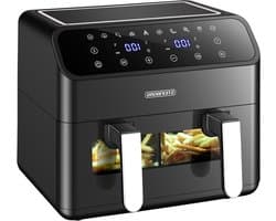 Heteluchtfriteuse 2 kamers - Dubbele airfryer - Gezond koken - Twee zones apart - 8 liter totaal - Zwart