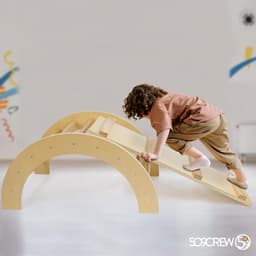 509 Crew Zoo 2-in-1 klimboog met glijbaan/klimplankset, indoor en outdoor speelhal, Montessori-klimrek, kleur: natuur — thumbnail 2
