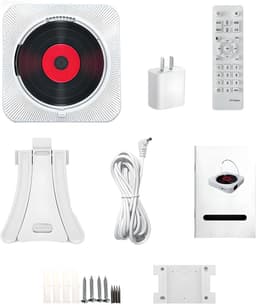 6-in-1 Draagbare CD-Speler met Bluetooth, FM Radio, TF/USB, Wandmontage, Afstandsbediening – Wit – Voor Thuis, Keuken & Kantoor — thumbnail 2