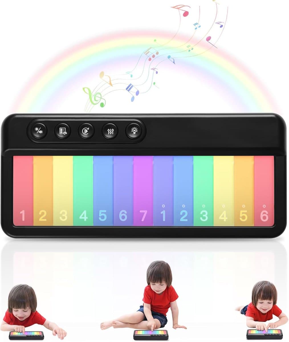 Mini piano speelgoed - Lichtgevend mini keyboard voor kinderen, zakpiano, muzikaal leerspeelgoed voor peuters en kleuters, geschikt voor baby's, meisjes en jongens van 1 tot 5 jaar, ideaal als verjaardagscadeau - Zwart — afbeelding 1