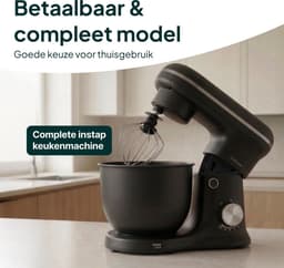 Keukenmachine - Mixer - Bakken en Koken - Krachtige 1500W Motor - 5L Kom - Matzwart — thumbnail 4