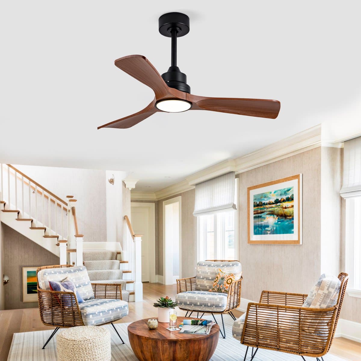 HAUSS SPOLE Plafondventilator – Met Verlichting En Afstandsbediening – 42 Inch – ABS – Zwart En Donker Walnoot – Voor Slaapkamer En Terras — afbeelding 1