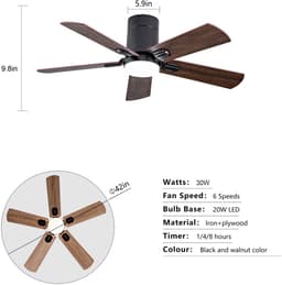 HAUSS SPOLE Ventilator – Plafondventilator Met Verlichting 42 Inch – Dimbare LED En Afstandsbediening – Metaal En Hout – Zwart Walnoot — thumbnail 4