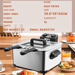 Elektrische Friteuse - Olie Friteuse - Thuis Frituren - Instelbare Thermostaat - 5 Liter - Zilver — thumbnail 5