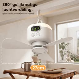 Rosnek Oplaadbare Campingventilator met LED-verlichting - 4 Windsnelheden, Afstandsbediening en Timer - 8000 mAh Accu, 5-10 Uur Gebruik - USB-C, Ø 27 cm Draagbare Tentventilator voor Camping, Caravan, Terras en Binnen — thumbnail 4