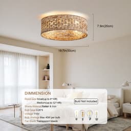 Plafondventilator 19 inch - Dubbele bediening via app en afstandsbediening - Zes snelheidsstanden - Geschikt voor lage plafonds en kleine appartementen - ABS-bladen met rotan rooster - Opengewerkt ontwerp — thumbnail 3