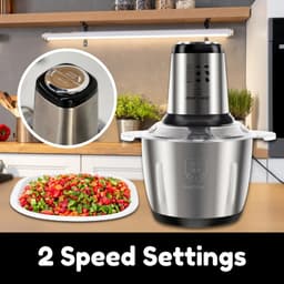 Elektrische Hakmolen – 3 Liter – 1000W – Food Chopper voor Groenten, Fruit en Vlees – RVS en ABS – Zilver — thumbnail 2