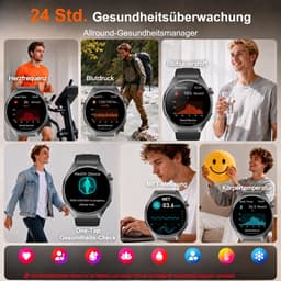 FOSMET Smartwatch Heren en Dames - AI-Gezondheidsanalyse - ECG, PPG, BMI & SpO2 - 1,43 Inch AMOLED - 1000mAh - Hartslagmeter & Bloeddrukmeting - Lichaamstemperatuur - MET-meting - 100+ Sportmodi - Fitnesstracker - 5ATM Waterdicht - 2 Bandjes - Zwart — thumbnail 2