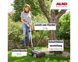 Accu Mulchmaaier - Elektrische grasmaaier - Gazon Onderhoud - Mulchfunctie - 22 cm - Grijs