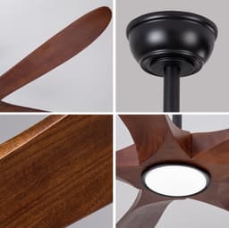 COVREO Plafondventilator met verlichting 176 cm walnoot zwart hout - 5 bladen - 6 snelheden - dimbaar — thumbnail 3