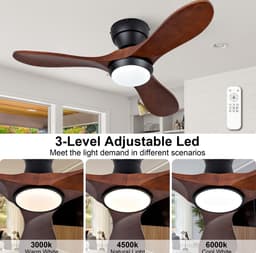 FloraGrace Plafondventilator Met Verlichting 36 Inch 3 Bladen Hout Zwart Donker Walnoot Met Afstandsbediening 6 Snelheden Omkeerbare Rotatie — thumbnail 3