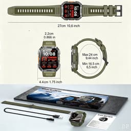 Blackview Smartwatch Heren - W60-Rugged Sporthorloge - Outdoorhorloges- Stappenteller - Hartslagmeter - Slaapmonitor - Belfunctie - LED Zaklamp - Geschikt voor Android en iOS - Groente — thumbnail 3