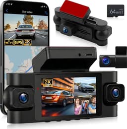 SnelShoppen - 4 Lens Dashcam 2K met Wi-Fi, GPS, 360° Opname, Nachtzicht, G-Sensor, Loop Recording + 64GB TF Card voor Auto, Voertuig en Rides — thumbnail 1