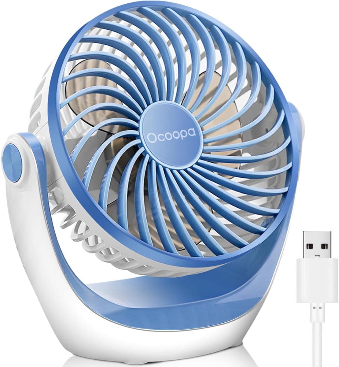 USB Tafelventilator Stil – 3 Snelheden – 360° Draaibaar – Compact en Opvouwbaar – Lichtblauw — afbeelding 1