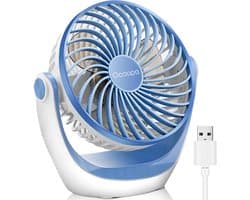 USB Tafelventilator Stil – 3 Snelheden – 360° Draaibaar – Compact en Opvouwbaar – Lichtblauw