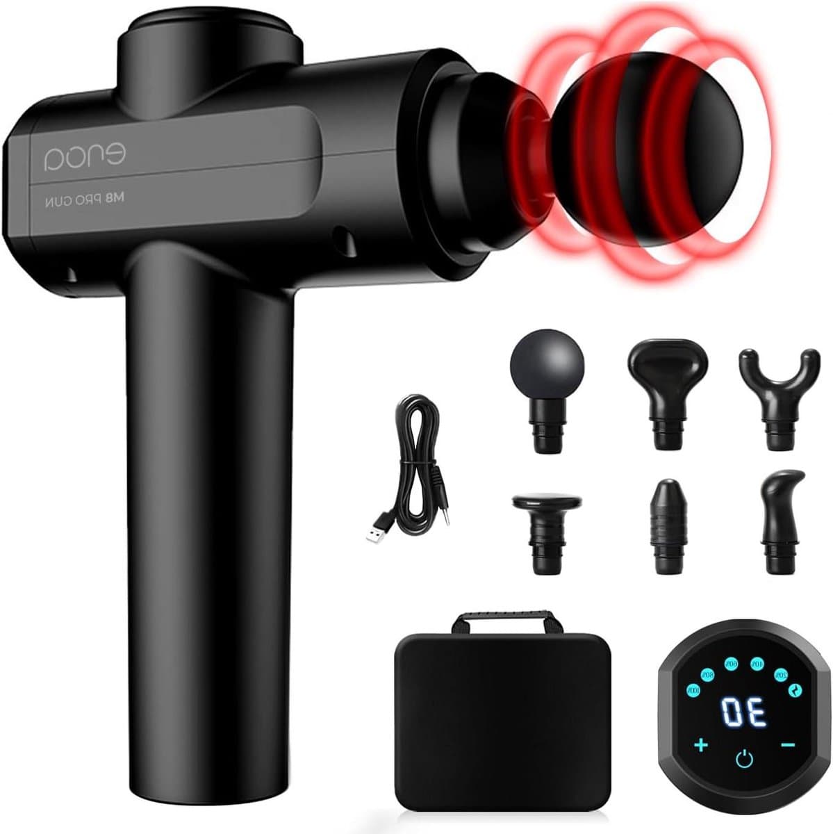 Massagepistool - Spierherstel Tool - Spierontspanning Bevorderen - 30 Snelheden 6 Koppen - 650 gram - Zwart — afbeelding 1