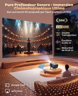 SnelShoppen - Beamer 4K Thuisbioscoop met Autofocus, 6D Trapeziumcorrectie, HDR10, WiFi, Bluetooth en Full HD 1080P voor Feest, Camping en Thuisgebrui — thumbnail 3