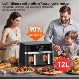 SnelShoppen - Airfryer Dubbele Mand 12L met Beeldvenster, 50 Papieren Liner, 12-in-1 Dubbelzone Airfryer met Digitaal Touchscreen, Sync-Cook Functie v — thumbnail 5