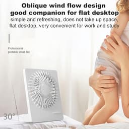 Kleine ventilator - Tafelventilator bureau - Persoonlijke koeling - Oplaadbaar stil ontwerp - 15.2W x 5.2H cm - Wit — thumbnail 2