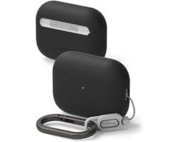 Ringke Silicone Hoesje Geschikt voor Apple AirPods Pro 3 - Siliconen Cover - Karabijnhaak - Case Zwart