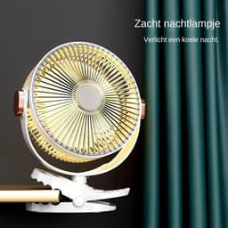 Ventilator Met Klem - Tafelventilator Ophangbaar - Persoonlijke Verkoeling - Ingebouwd Nachtlampje - 20 cm - Romig — thumbnail 2