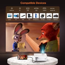 SnelShoppen - Mini Beamer 9500 Lumen, Multimedia Thuisbioscoop Beamer met Bluetooth 5.1, Native 1080p, 100 Inch Scherm, HDMI, USB, AV, Smartphone, Pad — thumbnail 5