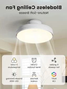 Plafondventilator Bladloze Ventilator Plafondventilator Met Licht Ventilator Met LED – Stil 30W DC Motor – Dimbaar LED Licht 3 Kleuren — thumbnail 4
