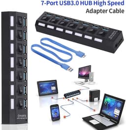 7-poorts USB HUB - USB Splitter Expander - Extra poorten creëren - Individuele AAN/UIT schakelaars - 16.5 cm - Zwart — thumbnail 1