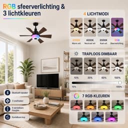 Lapamax Plafondventilator met Verlichting E27 Ø52cm- Ventilator lamp met Bluetooth Speaker en RGB Licht -Verstelbare Hoogte - Kantelbare Ventilator Plafond met Afstandsbediening - 3 Snelheden - Voor Woonkamer, Slaapkamer en Kantoor — thumbnail 1