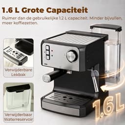 ROLIPO Pistonmachine 20 Bar - Espressomachine met Stoompijpje - 1,6L Waterreservoir - 850W - Voor Espresso, Cappuccino en Latte - Zwart — thumbnail 2