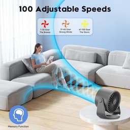 Bureau Ventilator - Draagbare bureauventilator - TENZHVXI® - 100 snelheden, ultrastil, koele luchtstroom - Oplaadbaar met digitaal display - 105° kantelbaar - Wandmontage mogelijk - USB Type-C - 4000 mAh accu - Voor thuis, kamperen - Zwart — thumbnail 5