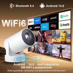 SnelShoppen - Portable Video Projector 2026 Mini Projector 4K Wi-Fi 6 Bluetooth 5.4 Android 14 180° Rotatable 12000 Lumens Home Cinema Wit — thumbnail 5