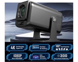 SnelShoppen - 1080P Full HD Mini Beamer Projector 4K 300ANSI Android 13 12000 Lumen WiFi 6 Bluetooth Trapeziumcorrectie USB HDMI voor Thuis Theater en