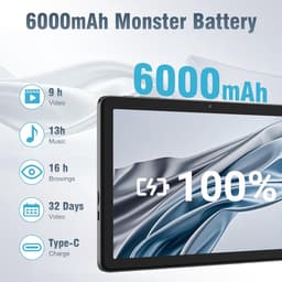 SnelShoppen - Android 14 Tablet 10.1 inch, 10GB RAM, 64GB ROM, Octa-Core Processor, Touch Screen IPS HD, WiFi 5G/2.4G, Dual Camera, 6000mAh Batterij — thumbnail 5