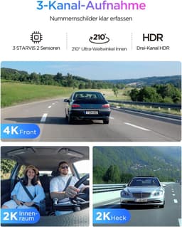 Thijox - VIOFO A329S 3CH 4K Dashcam Auto Voor en Achter, 4K 2K 2K 3 Lenzen, Energiebesparende Parkeermodus, 210° Ultragroothoek Binnencamera, Wi-Fi 6 — thumbnail 5