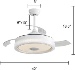 Plafondventilator - Ventilator Voor Woonkamer - Verstelbare 42 Inch Ventilator Met LED - Plafondlampventilator - DC Ventilator - Afstandsbedieningsventilator - Onzichtbare ABS Bladen Ventilator Met 32W Lamp — thumbnail 3