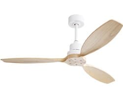 Plafondventilator 52 inch - zonder verlichting - massieve houten bladen - 6 snelheidsstanden - afstandsbediening - geschikt voor terras en woonkamer