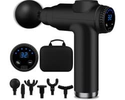 SnelShoppen - Mini Spiermassagepistool met 32 Verstelbare Niveaus, 3500 tpm, 6 Massagekoppen, Draagbaar en Lichtgewicht, LCD-scherm voor Spierpijnverl