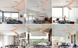 MODENUIT Plafondventilator 176 cm - Zonder Verlichting Met Afstandsbediening En 6 Snelheden - Voor Woonkamer En Terras - Metaal En Hout - Wit Natuur — thumbnail 4