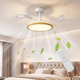 TEKROA® Plafondventilator met LED Verlichting - Intrekbare Bladen - Stille DC Motor - Zomer/Winter Stand - 6 Snelheden - Ø95 cm- Houtlook — thumbnail 3