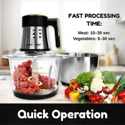 Elektrische Hakmolen 3-in-1 – Foodprocessor met 2 x 3L Kom – Glas en RVS – 200W – 6 RVS Messen — thumbnail 3