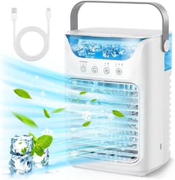 Ventilator - Draagbare Persoonlijke Luchtkoeler - 3-in-1 Verdampingskoeler - 3 Windsnelheden - Grote Watertank - LED Nachtlampjes - Timer - 16.5x12.2x21.1 cm — thumbnail 1