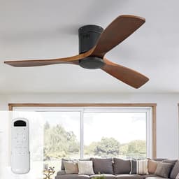 Plafondventilator zonder lamp – Stil – Met afstandsbediening – 6 snelheden – 132 cm massief houten bladen — thumbnail 1