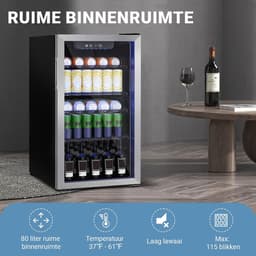 Drankkoeler - Mini Koelkast - Dranken Koelen - Stil en Energiezuinig - 80 Liter - Zilver — thumbnail 4
