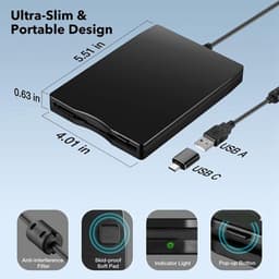 Externe Floppy Disk Drive - Diskette Lezer - Oude Data Lezen - USB A en C - 0.63 inch dik — thumbnail 3